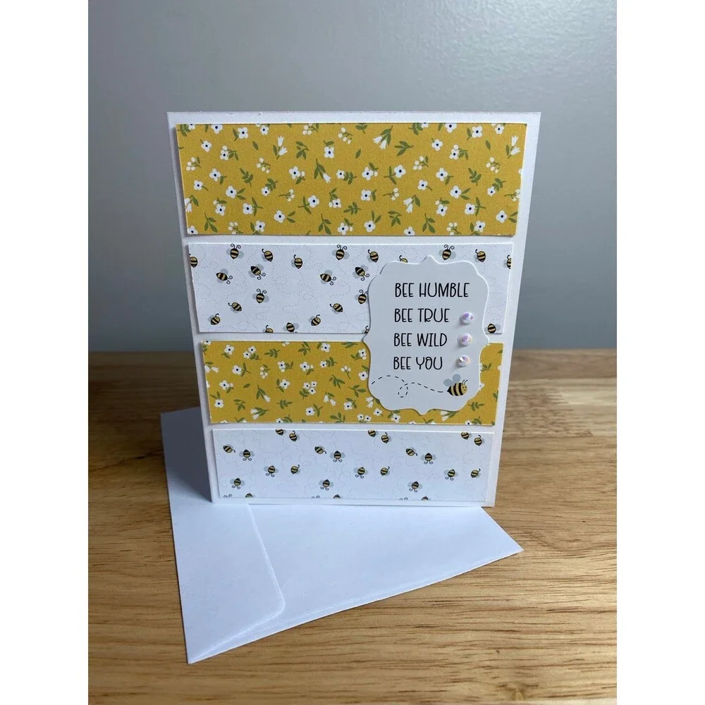 Bee & Flowers Greeting Card – Handmade A2 Card – All Occasion Blank Card